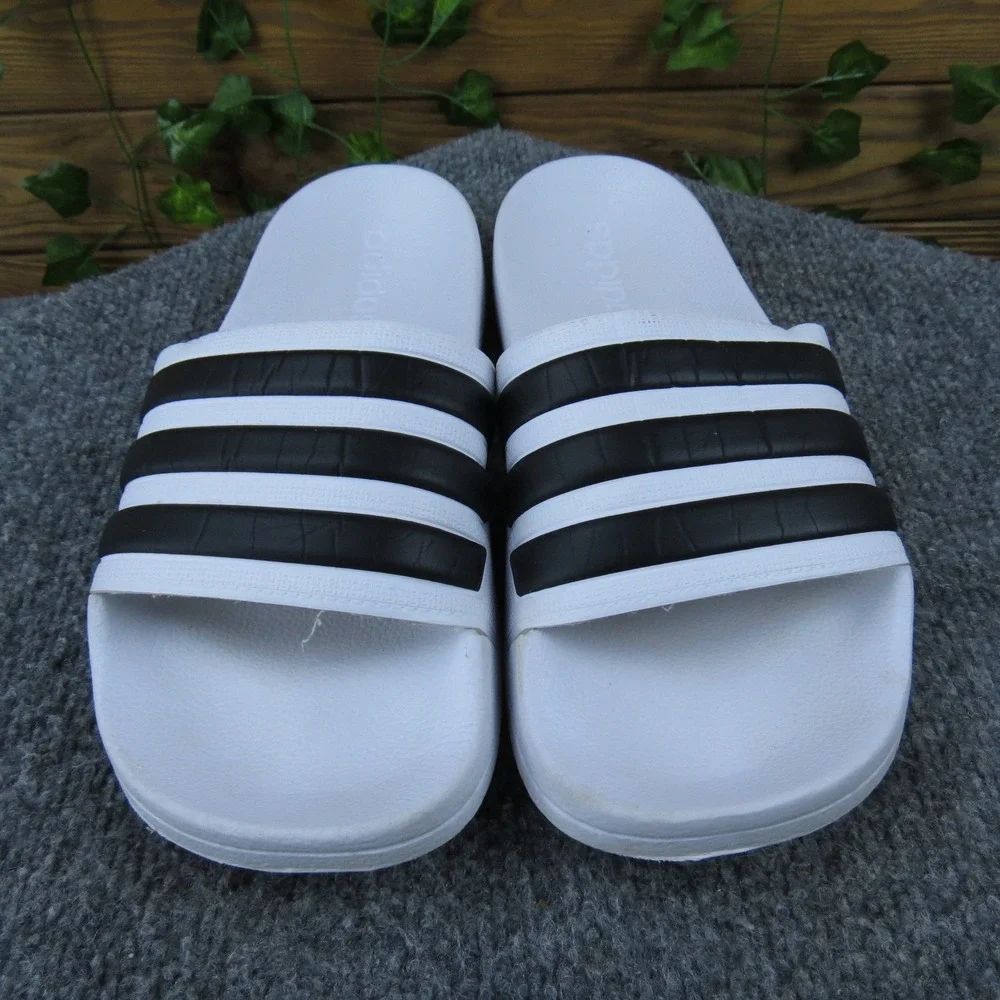 Adidas Adilette Cloudfoam Plus Slides Men's White Black Stripe‎ Size 6